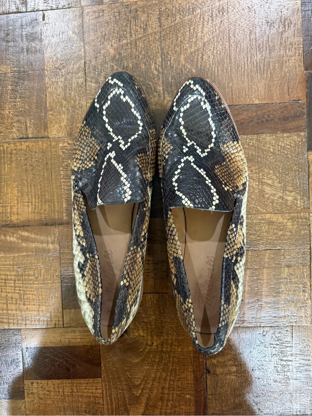 Madewell Snake-Print Slip-On Loafers in Brown and Black